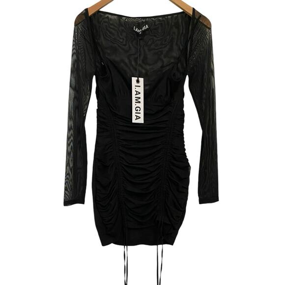 I Am Gia Mesh Mini Ruched Adjustable Dress Women Medium Goth Witchy Dark Romance - Picture 1 of 11